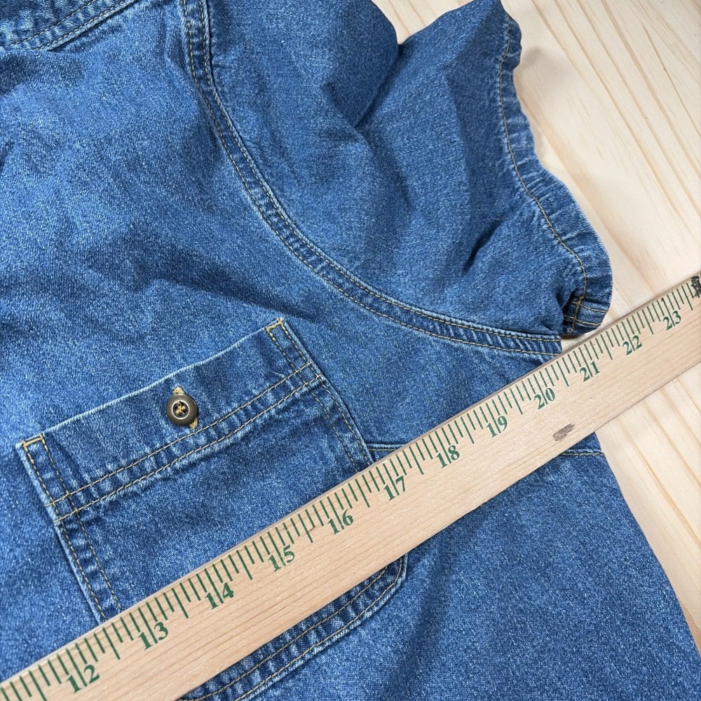 Falls Creek Denim Shirt Dress Women's Large Button Front Short Sleeve Vintage - Picture 3 of 6